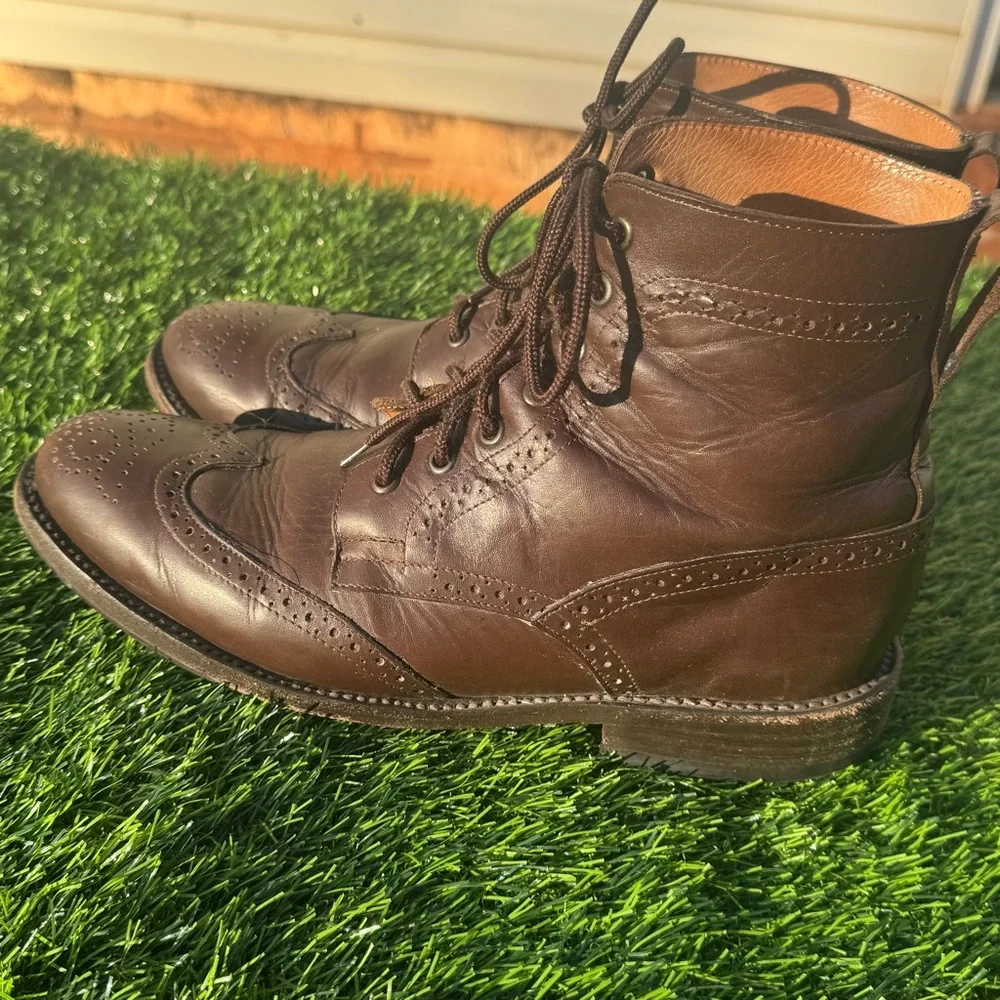 John Doe Shoes Men’s Size 11 Brown Leather Wingtip Brogue Lace-Up Boots